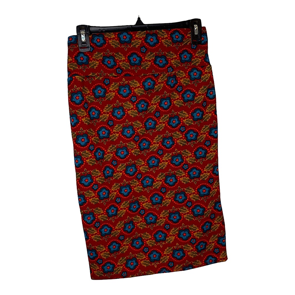LuLaRoe  Skirt Size Small Red Multicolor Stretch‎ Straight Knee Length (1072)